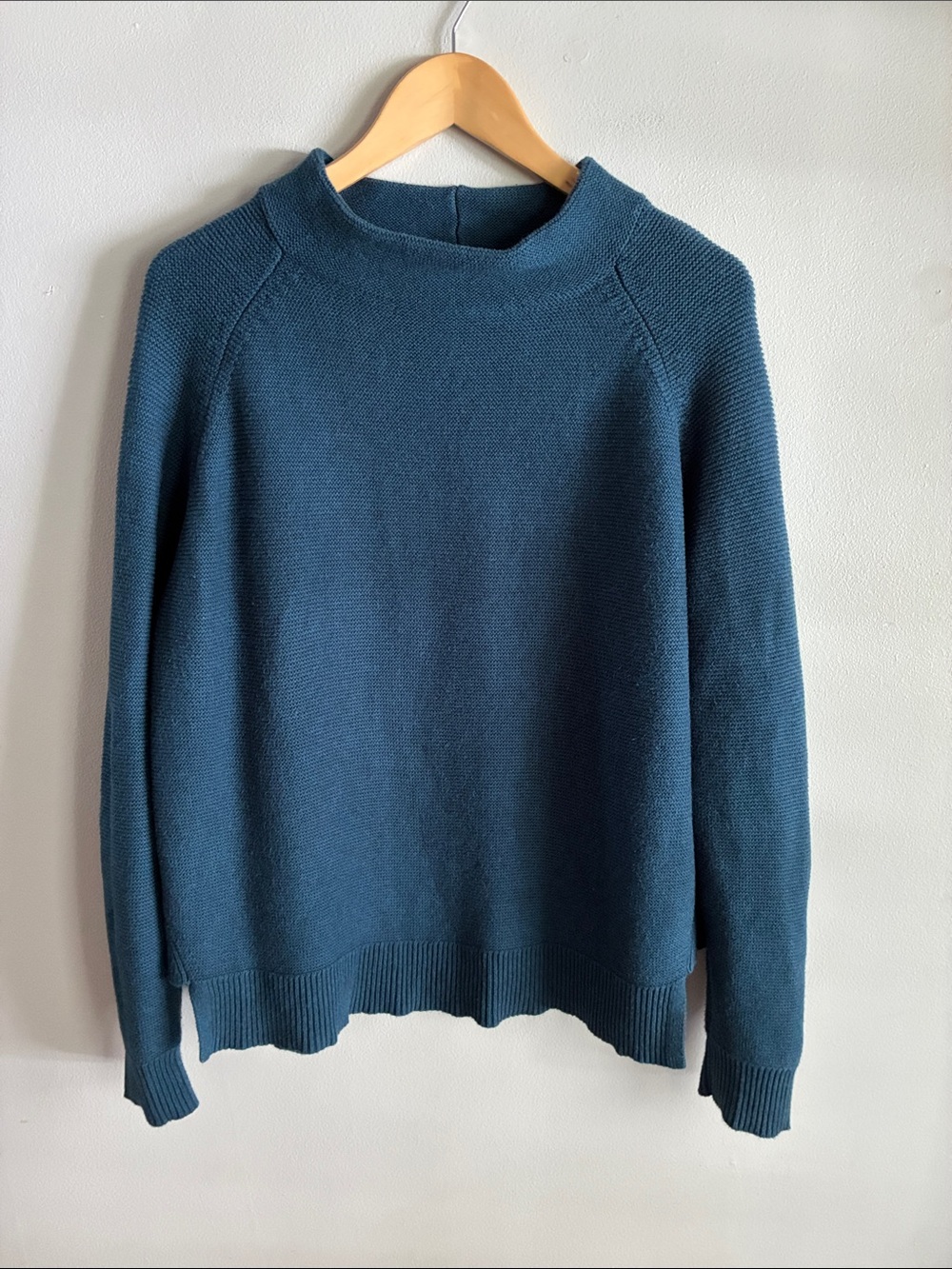 Kinross Cotton Sweater Large Teal Blue Mock Neck Raglan Pullover